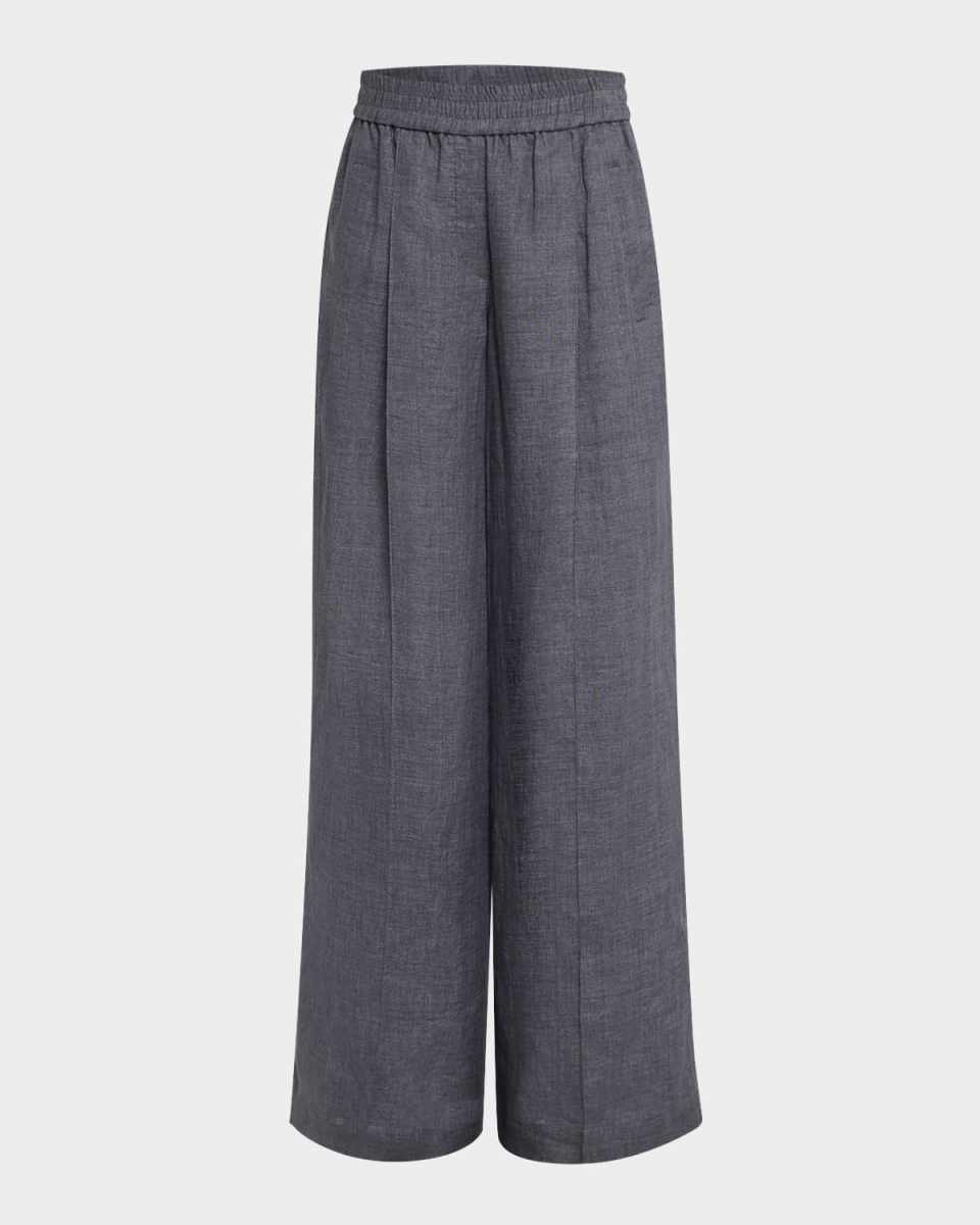 Pleated Wide-Leg Linen Pull-On Trackpants